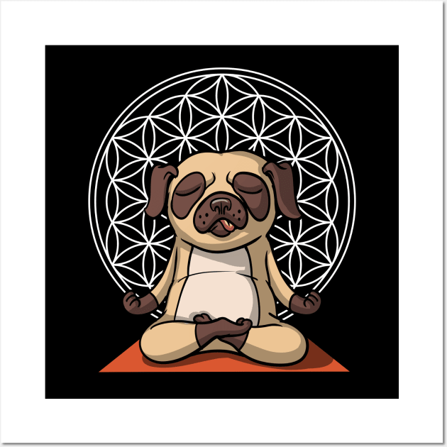 Dog Pug Yoga Lover Flower Of Life Pet Wall Art by underheaven